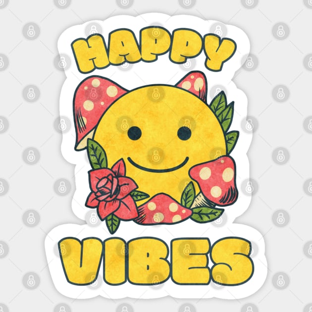 Happy Smile Face Vibes Hippie Style Sticker by Sassee Designs